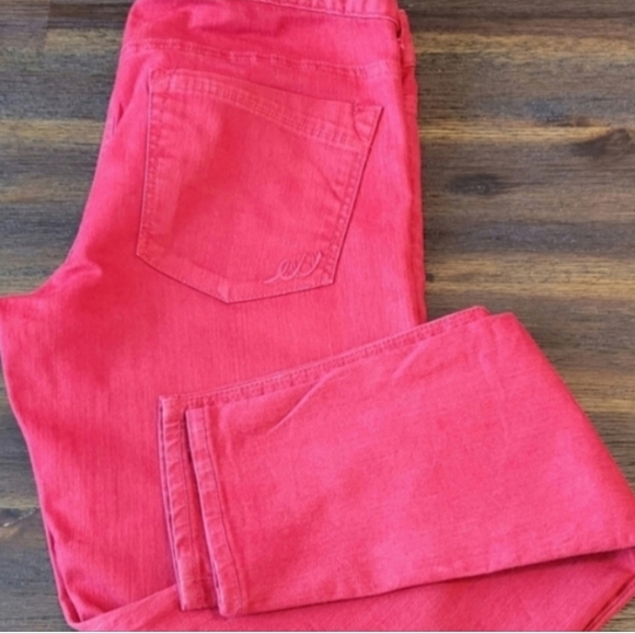 Express Zelda Ultra Low Rise Red Jean Leggings Size 10 - Picture 2 of 5